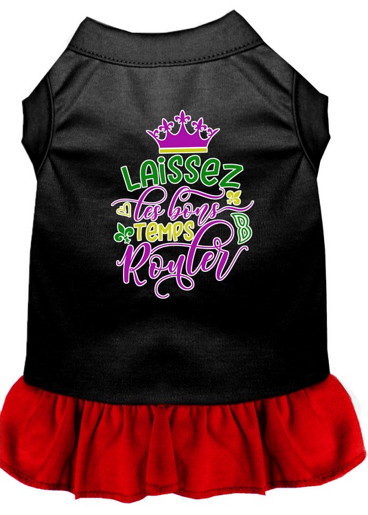 Laissez Les Bons Temps Rouler Screen Print Mardi Gras Dog Dress Black with Red XL